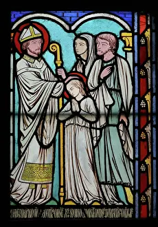 Gerente: St Genevieve stained glass window, Cloister, Cathedrale