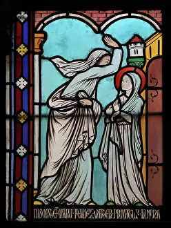 Gerente: St Genevieve stained glass window, Cloister, Cathedrale