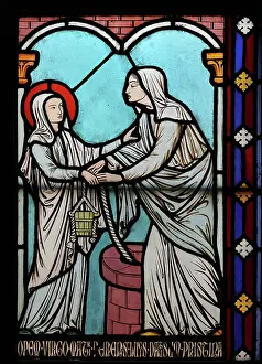 Gerente: St Genevieve stained glass window, Cloister, Cathedrale