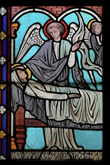 Gerente: St Genevieve stained glass window, Cloister, Cathedrale