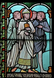 Archdeacon: St Genevieve stained glass window, Cloister, Cathedrale