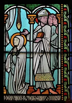 Archdeacon: St Genevieve stained glass window, Cloister, Cathedrale