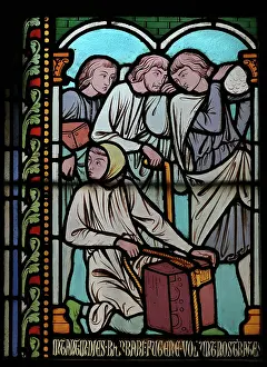 Gerente: St Genevieve stained glass window, Cloister, Cathedrale