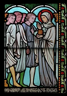 Gerente: St Genevieve stained glass window, Cloister, Cathedrale
