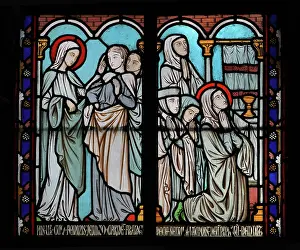 Gerente: St Genevieve stained glass window, Cloister, Cathedrale