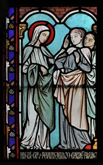 Gerente: St Genevieve stained glass window, Cloister, Cathedrale