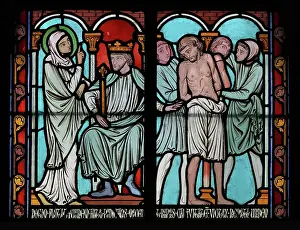 Gerente: St Genevieve stained glass window, Cloister, Cathedrale