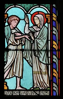 Gerente: St Genevieve stained glass window, Cloister, Cathedrale