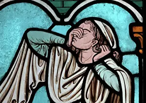Gerente: St Genevieve stained glass window, Cloister, Cathedrale