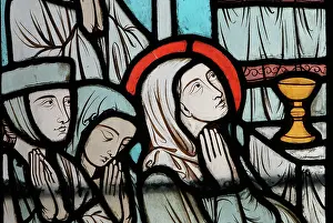 Gerente: St Genevieve stained glass window, Cloister, Cathedrale