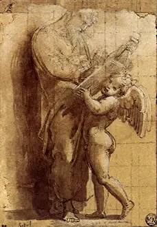 Cupids: St Matthew writing in a book, by Raphael