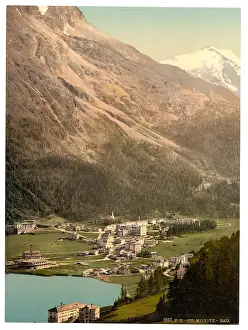 Grisons: St. Moritz, village and baths, with Piz Surlej, Grisons, Swi