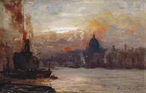 Pownall: St Paul's from the Thames ' with sunset