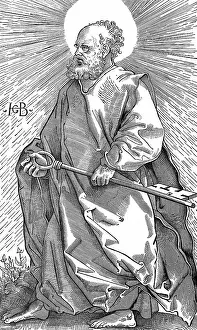 Baldung: St Peter holding his symbol of a key. Woodcut