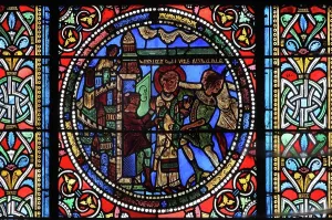 Stoning: St Stephen, stained glass window, Cathedrale St-Julien