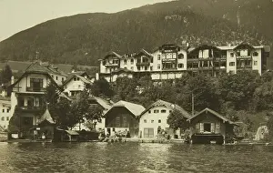 Boathouses: St. Wolfgang with Hotel and Pension Peter. About