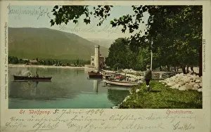 Rowboats: St. Wolfgang at Lake Wolfgang. Lighthouse. In