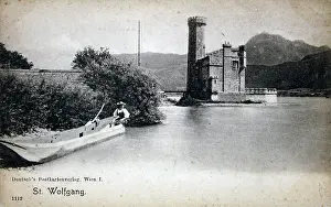 Rowboats: St. Wolfgang at Lake Wolfgang. Lighthouse and