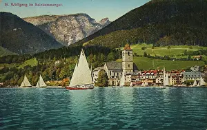 Kunstanstalt: St. Wolfgang. View over the lake Wolfgang with
