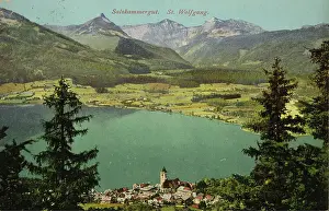 Gmunden: St. Wolfgang. View from mountain onto the village