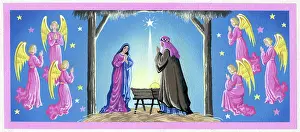 Robed: Stable at Bethlehem with six Angels