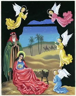 Corners: Stable at Bethlehem with Christmas trees