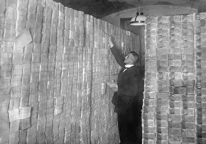 Stacks: Stack of Rentenmark in the basement of the Reichsbank, 1923