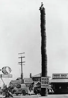 Secondhand: A stack of tires as advertisement