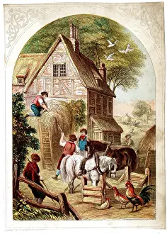 Farmhouse: Stacking hay in a farmyard