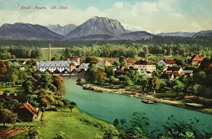 Palme: Stadl-Paura. View with Traun and salt huts and