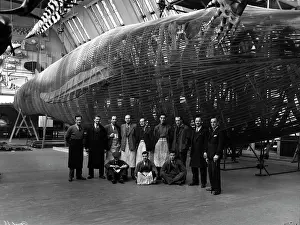 Latham: Staff posing with blue whale model, 1938
