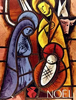 Manger: Stained glass window of the Nativity