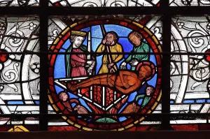 Gridiron: Stained glass window panel, Chartres cathedral, France