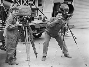 Cameras: Stan Laurel and Oliver Hardy at a shooting