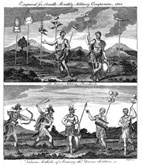 Legions: Standards of Roman legions (top) and Weapons and