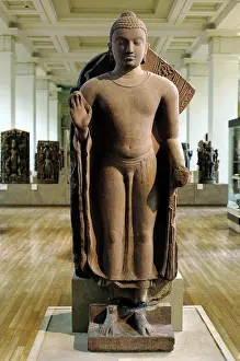 Sandstone: Standing Buddha. From Sarnath, India. 5th century AD. Gupta