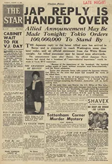 Akihito: The Star front page Japan surrenders