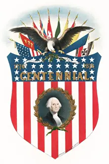 Representing: A stars-and-stripes shield with a bust portrait