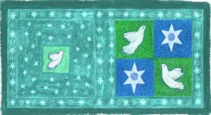 Starry: Stars and Doves on a green starry background