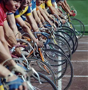 Handlebar: Start Cycling race. Hands on the handlebar