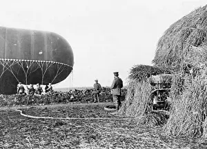Haystack: Start of a German captive balloon on the Western Front, 1915
