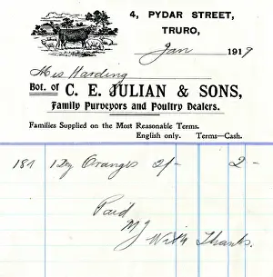 Letterhead: Stationery, C E Julian & Sons, Truro, Cornwall