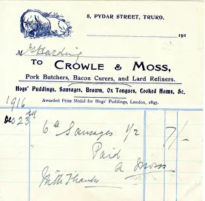 Letterhead: Stationery, Crowle & Moss, Truro, Cornwall