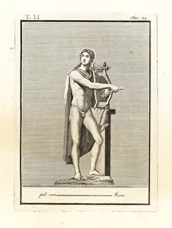 Ercolano: Statue of Apollo with halo, cithara (lyre) and plectrum