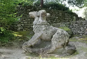 Cerberus: Statue of Cerberus, Garden of Bomarzo, Bomarzo, Lazio, Italy