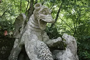 Ligorio: Statue of dragon fighting, Garden of Bomarzo