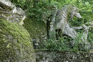 Ligorio: Statue of dragon fighting, Garden of Bomarzo