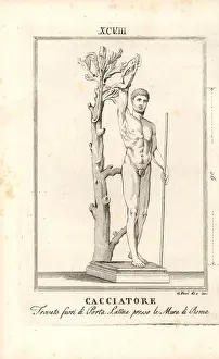 Latina: Statue of a hunter with staff standing near
