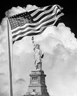 Overlay: Statue of Liberty with 48 Start American Flag