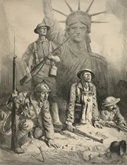 Lucian: Statue of Liberty and an American soldier behind